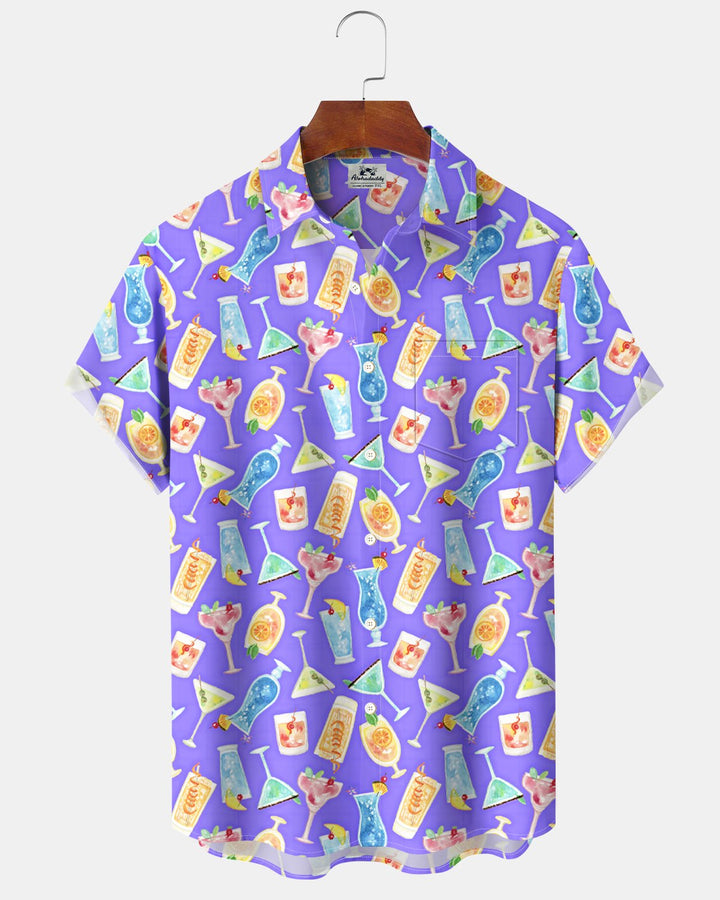 Alohadaddy® Cocktail Hawaiian Classic Watercolor Print Vacation Shirt
