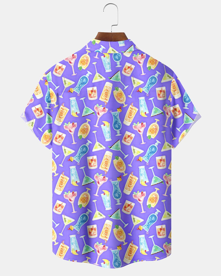 Alohadaddy® Cocktail Hawaiian Classic Watercolor Print Vacation Shirt