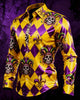 Alohadaddy® Retro Carnival Skull Geometric Diamond Pattern Button-Down Long-Sleeve Shirt