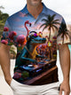 Alohadaddy® Hawaiian Flamingo Crocodile Music Polo Shirt