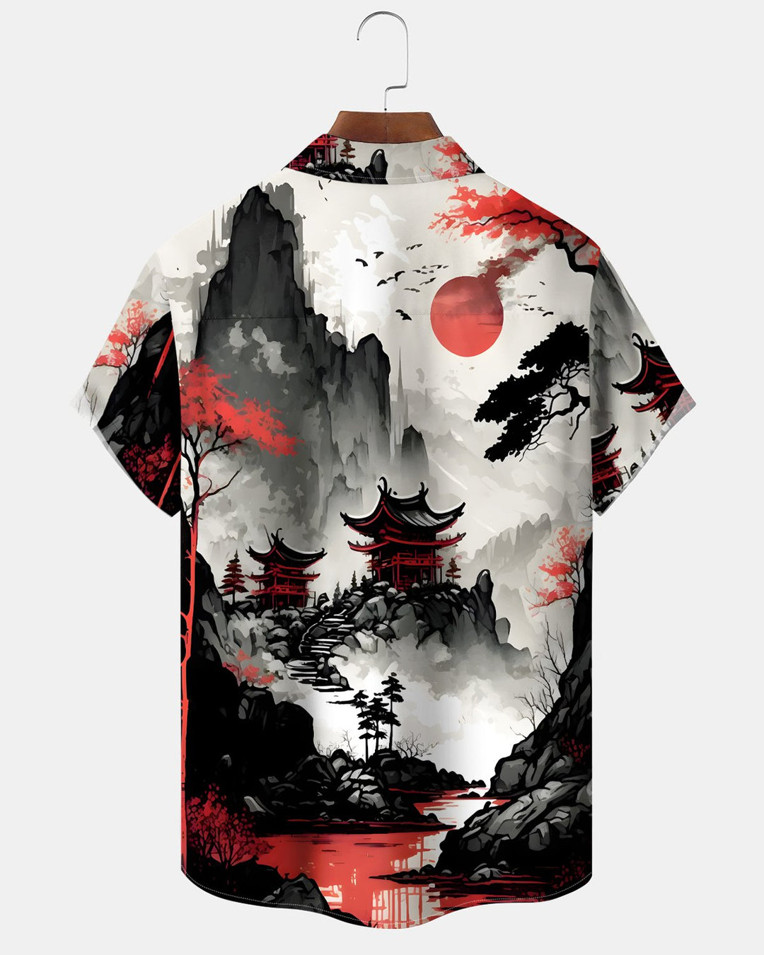 Alohadaddy® Retro Ink Painting Tie-Dye Landscape Ukiyo-e Hawaiian Shirt