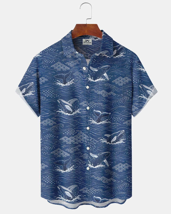 Alohadaddy® Retro Ukiyo-e Ocean Whale Hawaiian Shirt