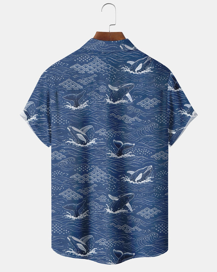 Alohadaddy® Retro Ukiyo-e Ocean Whale Hawaiian Shirt
