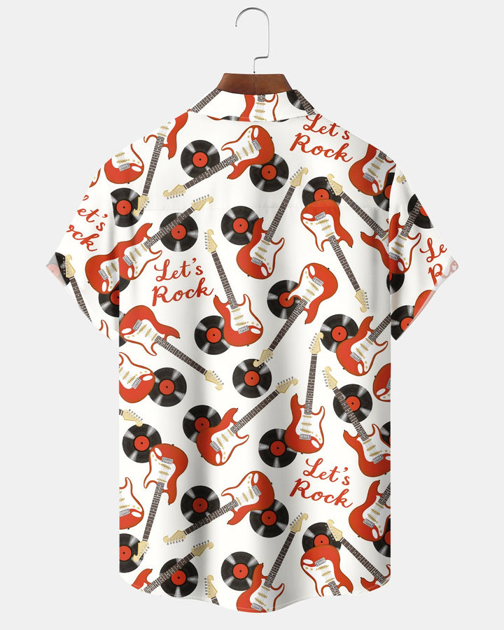 Alohadaddy® Vintage Rock Music Guitar Print Short-Sleeve Shirt