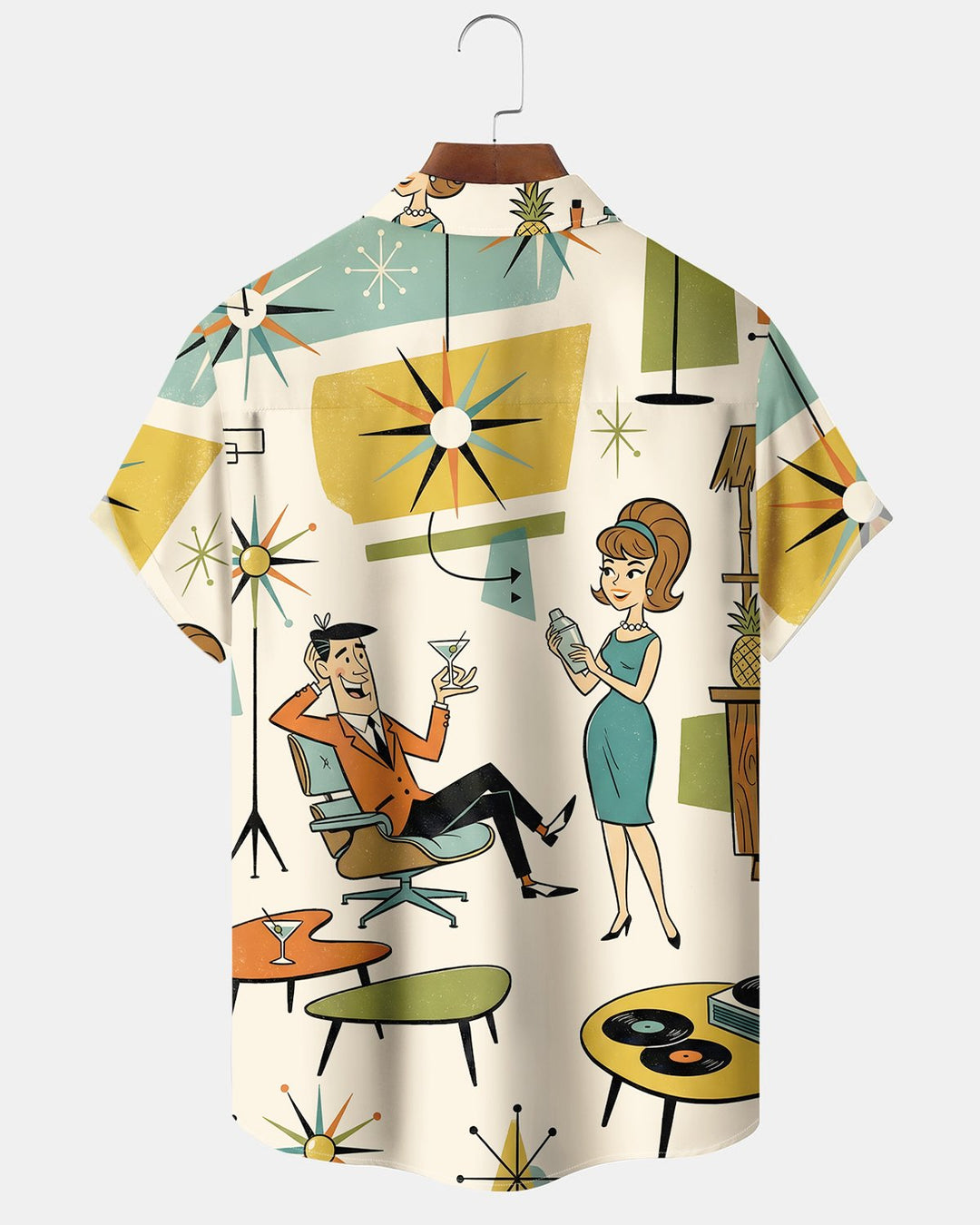Alohadaddy® Retro Atomic Mid-Century Geometric Cocktail Short-Sleeve Shirt