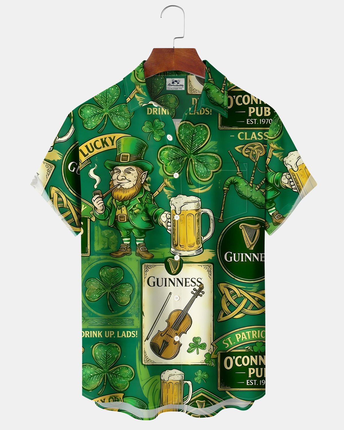 Alohadaddy® St. Patrick's Day Beer Holiday Short-Sleeve Button-Down Shirt