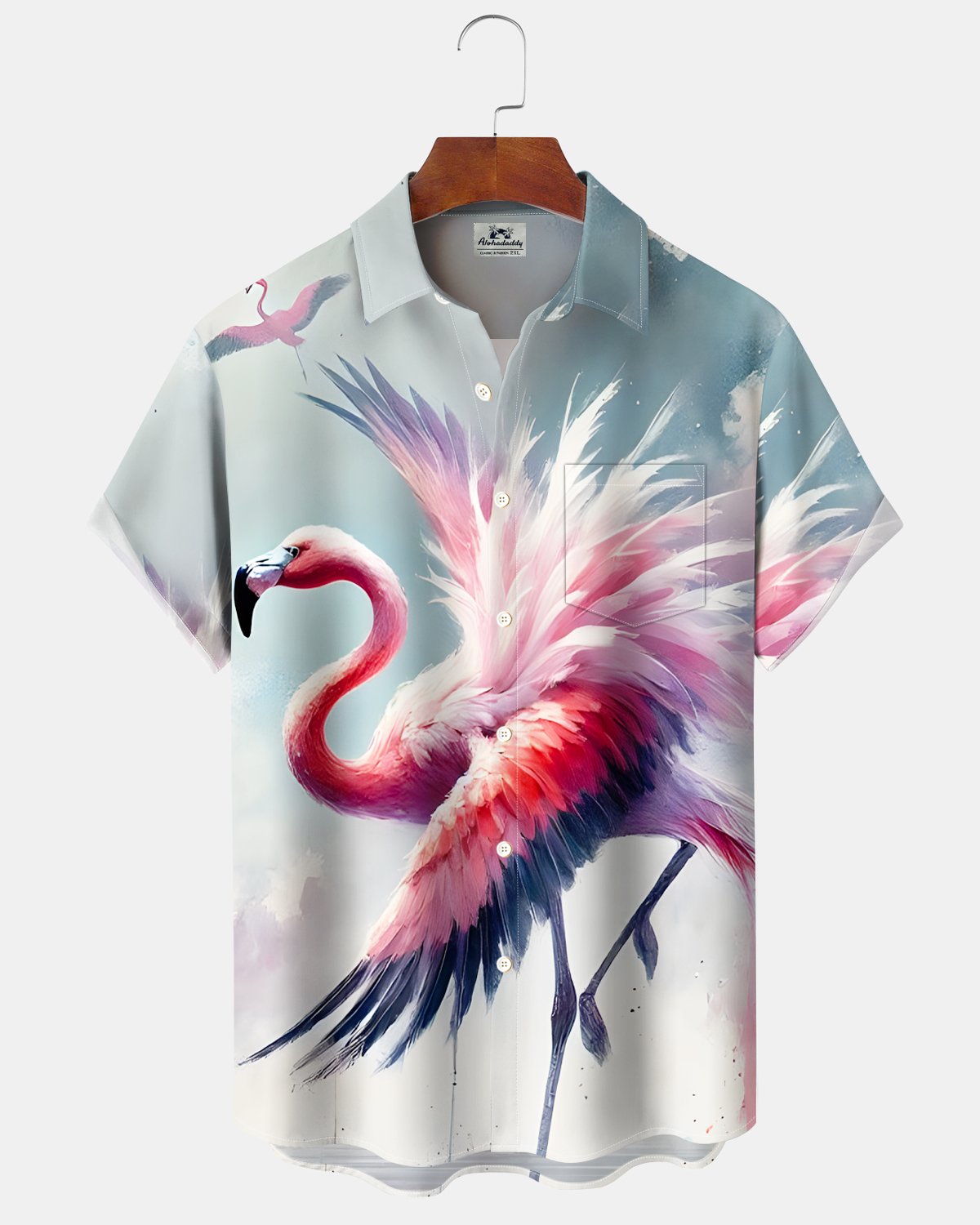 Alohadaddy® Hawaiian Flamingo Tropical Watercolor Print Button-Down Shirt