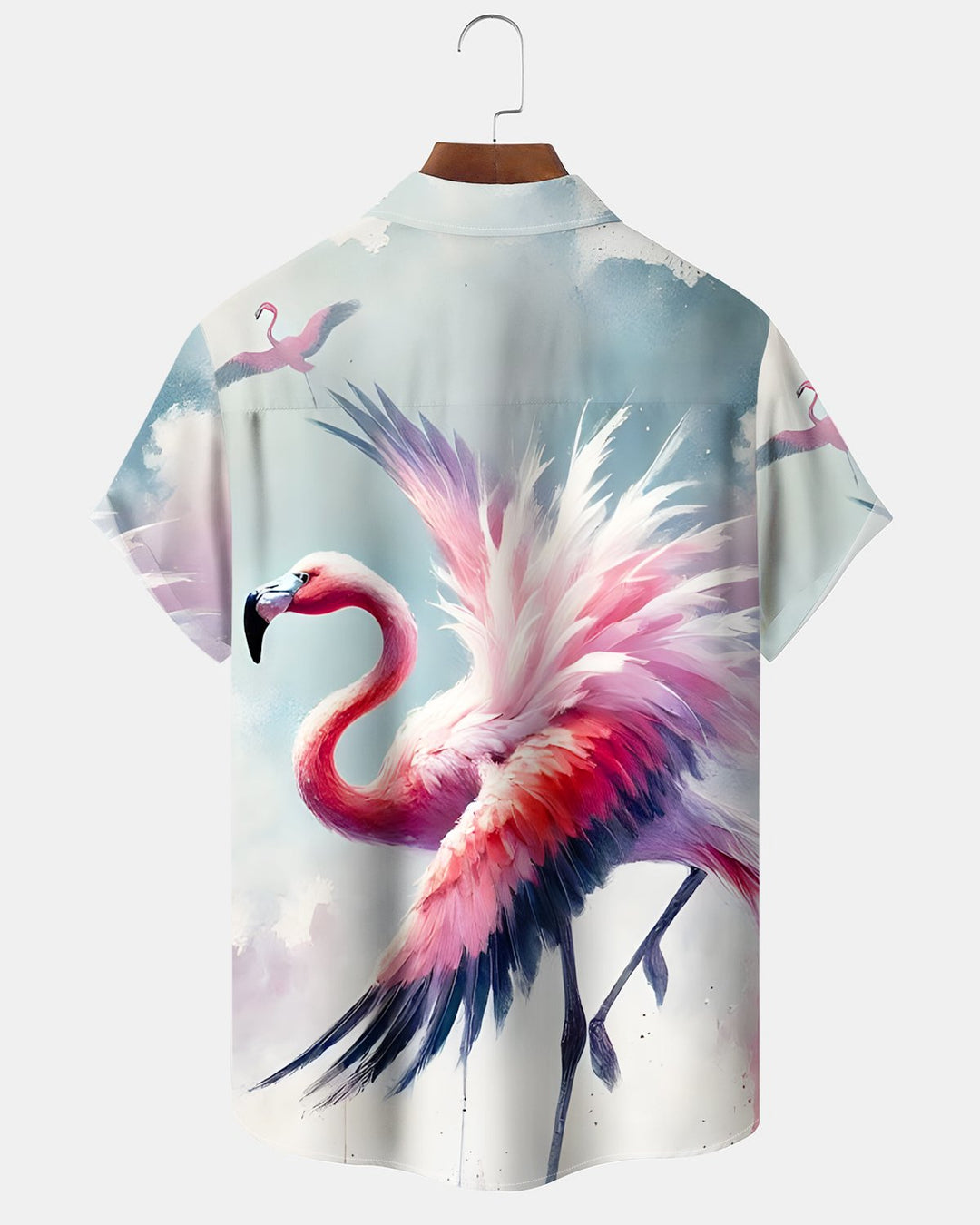 Alohadaddy® Hawaiian Flamingo Tropical Watercolor Print Button-Down Shirt