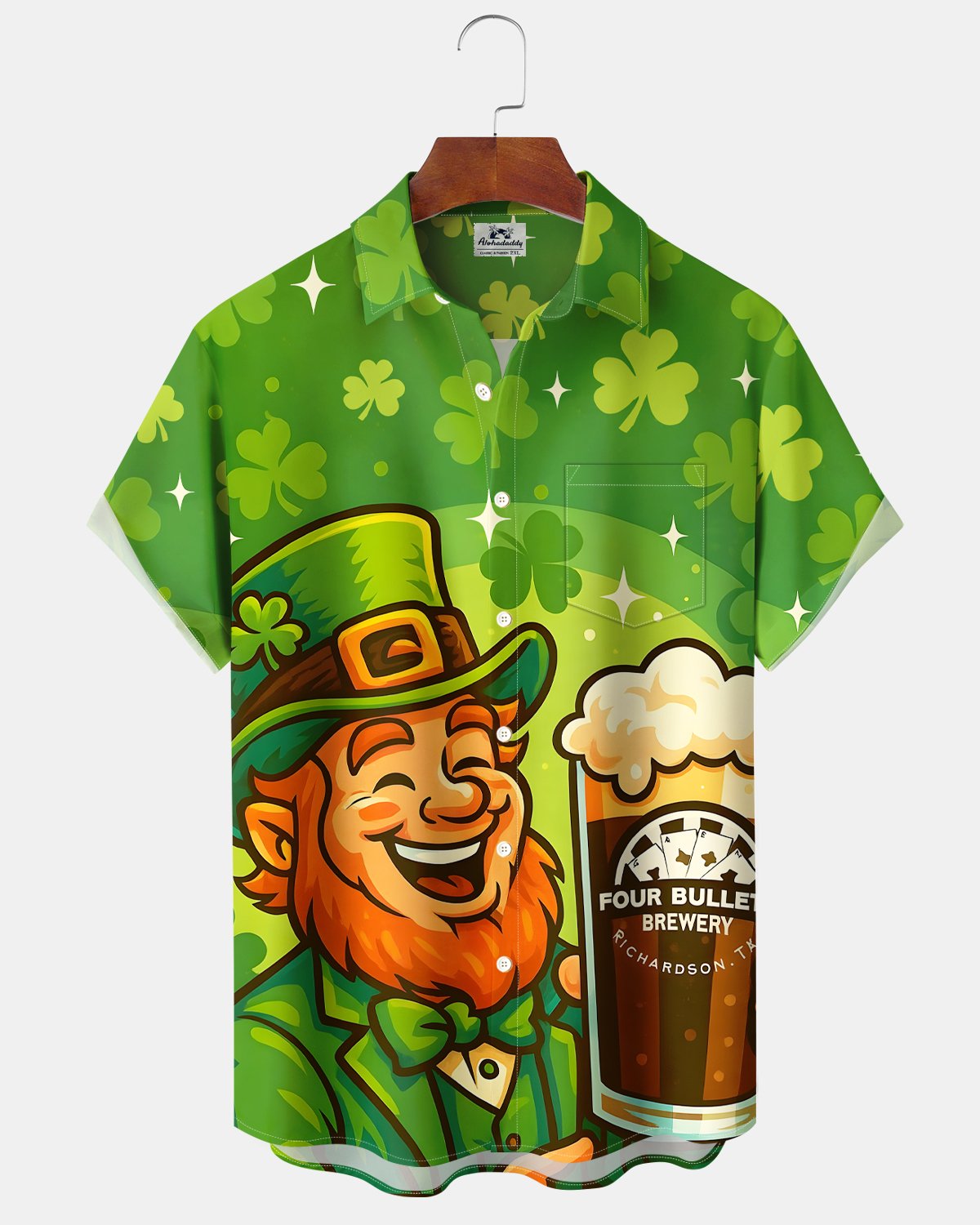 Alohadaddy® Retro Holiday St. Patrick's Day Shamrock Beer Button-Down Shirt