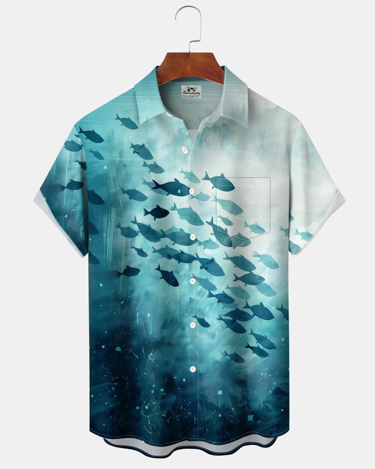 Alohadaddy® Hawaiian Ocean Fish Pattern Button-Down Shirt