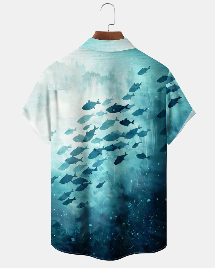 Alohadaddy® Hawaiian Ocean Fish Pattern Button-Down Shirt
