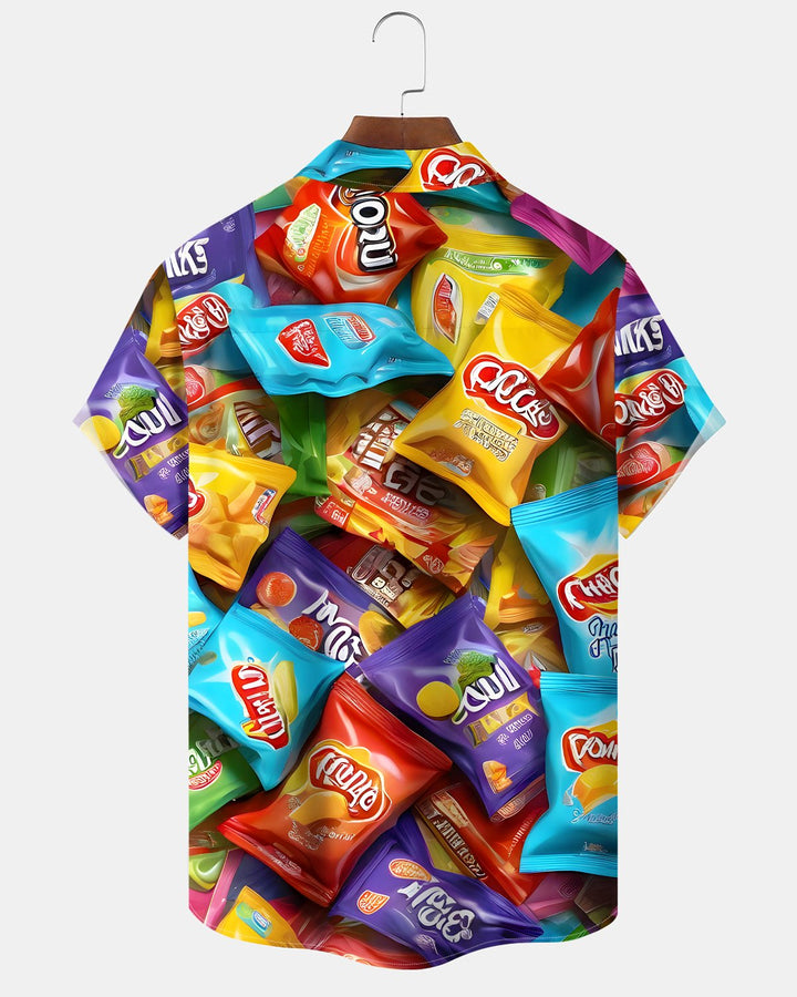Alohadaddy® Retro Abstract Art Cartoon Potato Chip Print Button-Down Shirt