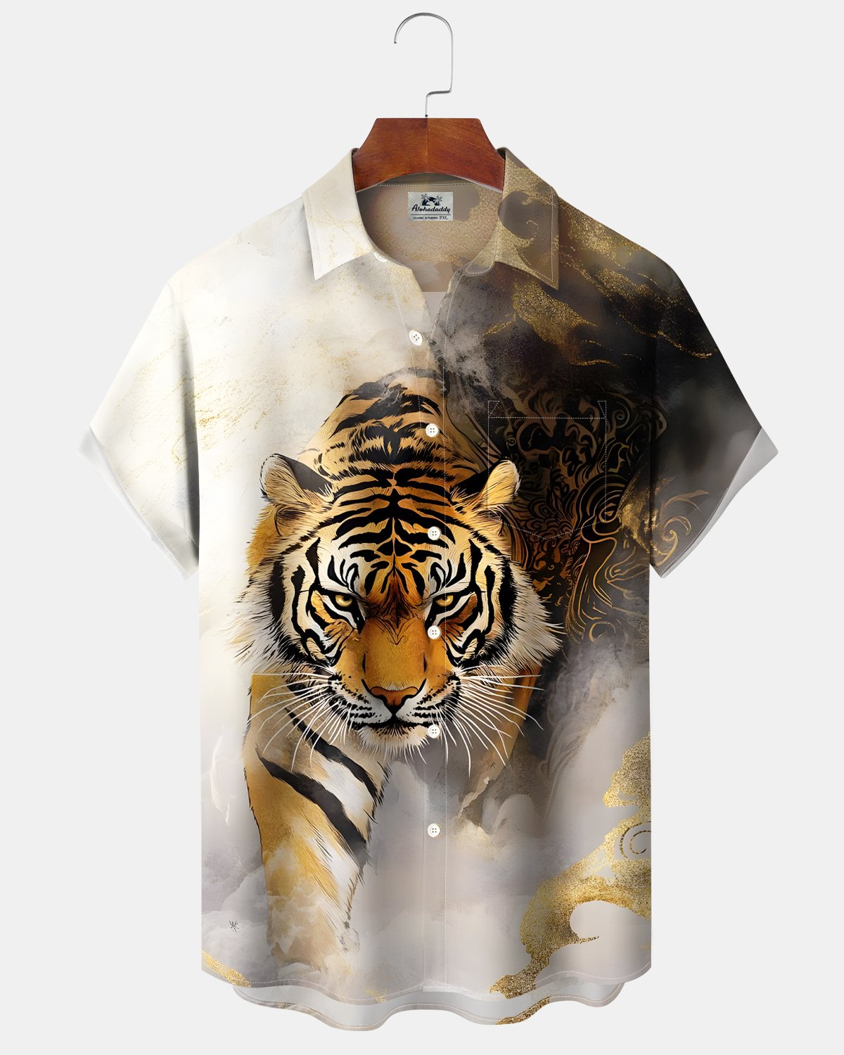 Alohadaddy® Retro Abstract Tiger Japanese Ukiyo-e Print Button-Down Shirt