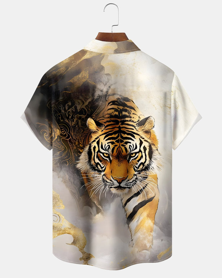 Alohadaddy® Retro Abstract Tiger Japanese Ukiyo-e Print Button-Down Shirt
