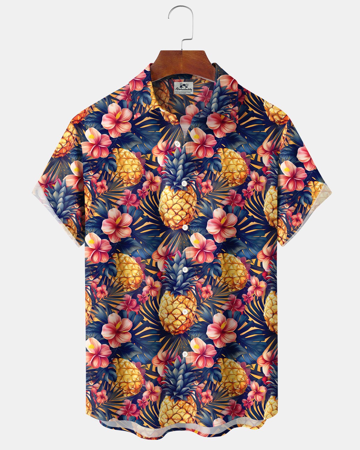 Alohadaddy® Hawaiian Tropical Floral Pineapple Button-Down Shirt