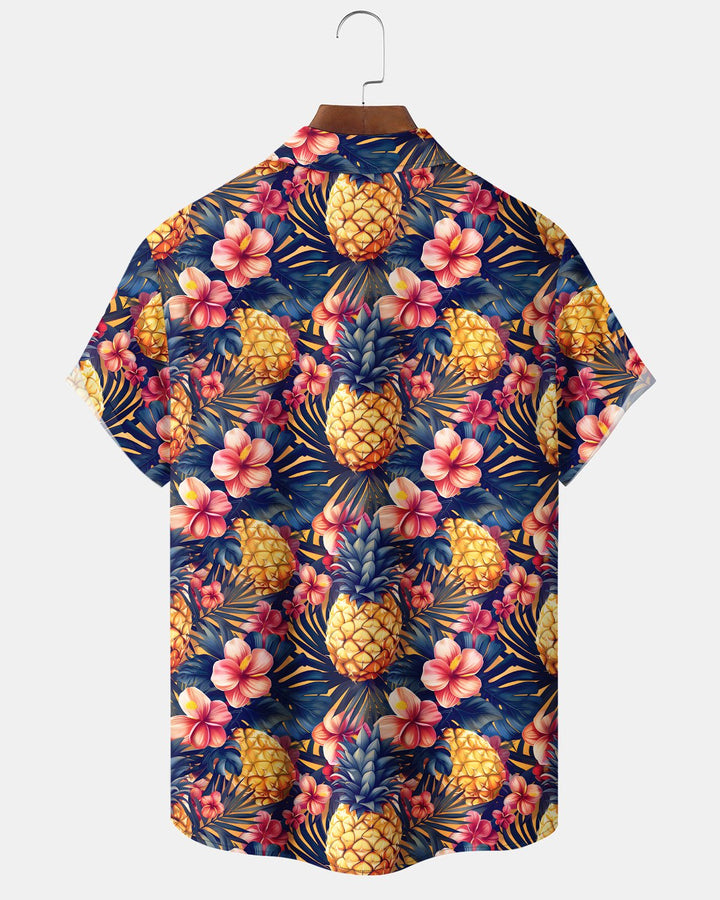 Alohadaddy® Hawaiian Tropical Floral Pineapple Button-Down Shirt
