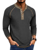Alohadaddy® Men's Basic Solid Color Long-Sleeve Henley Polo Shirt