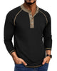 Alohadaddy® Men's Basic Solid Color Long-Sleeve Henley Polo Shirt
