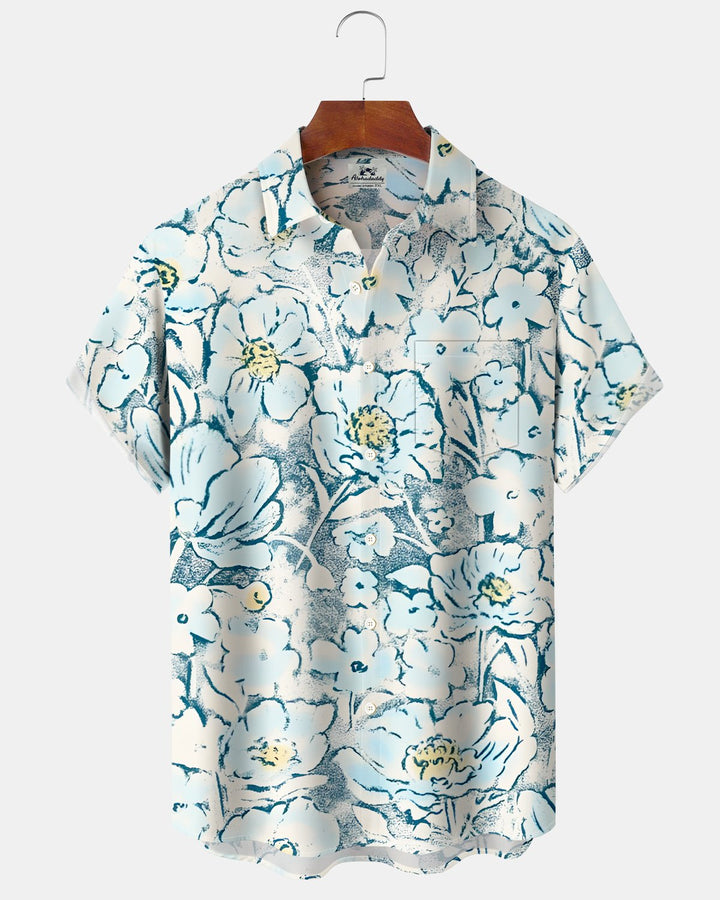 Alohadaddy® Hawaiian Floral Watercolor Print Short-Sleeve Button-Down Shirt
