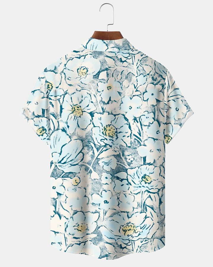 Alohadaddy® Hawaiian Floral Watercolor Print Short-Sleeve Button-Down Shirt