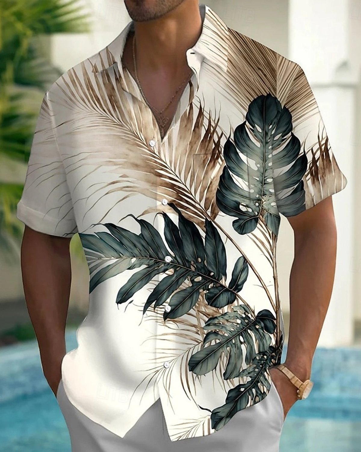 Alohadaddy® Hawaiian Banana Leaf Print Short-Sleeve Button-Down Shirt