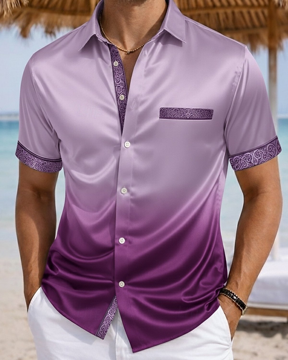 Alohadaddy® Satin Gradient Retro Patchwork Floral Short-Sleeved Shirt