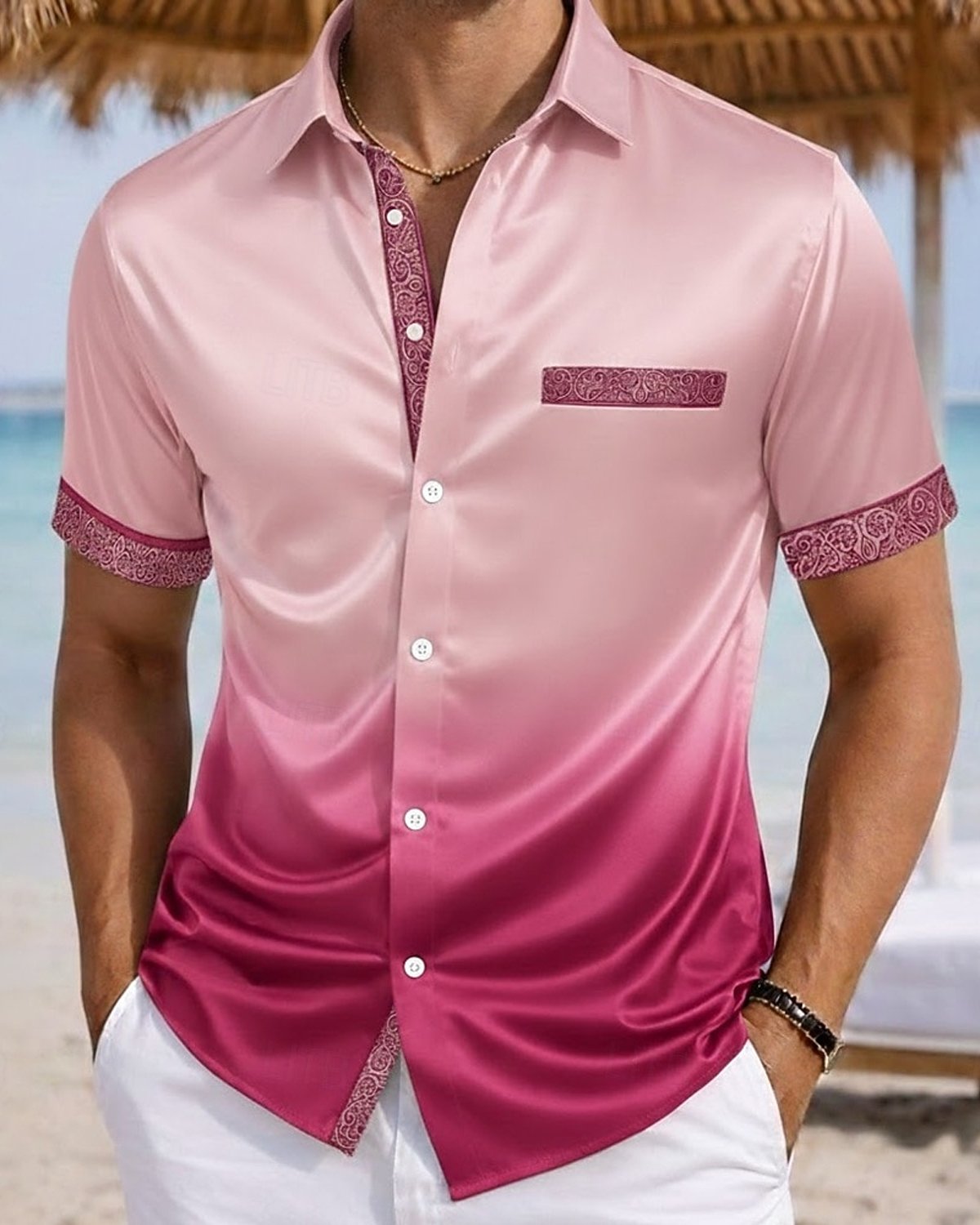 Alohadaddy® Satin Gradient Retro Patchwork Floral Short-Sleeved Shirt