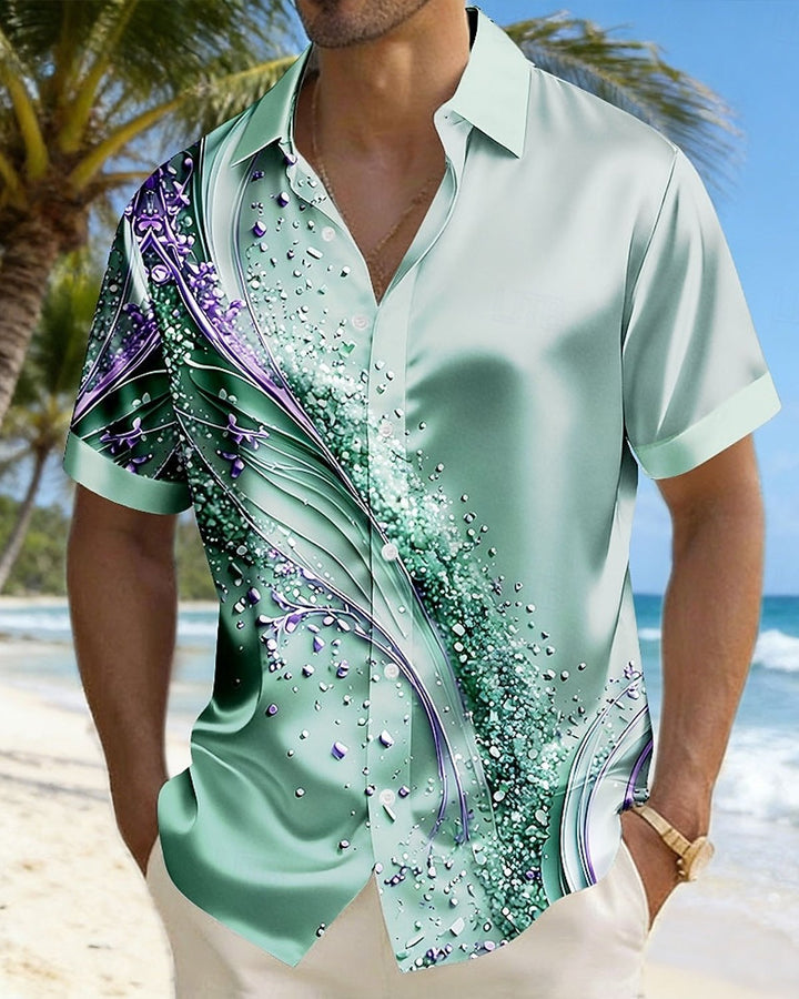 Alohadaddy® Satin Retro Abstract Gradient Print Short-Sleeved Shirt