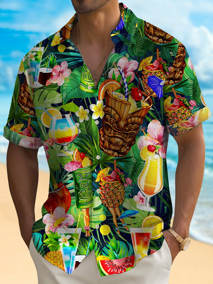 Chemise hawaïenne pour homme Alohadaddy Beach Vacation Tiki Cup Stretch Quick Dry Camp Tropical Cocktail Shirt Big Tall