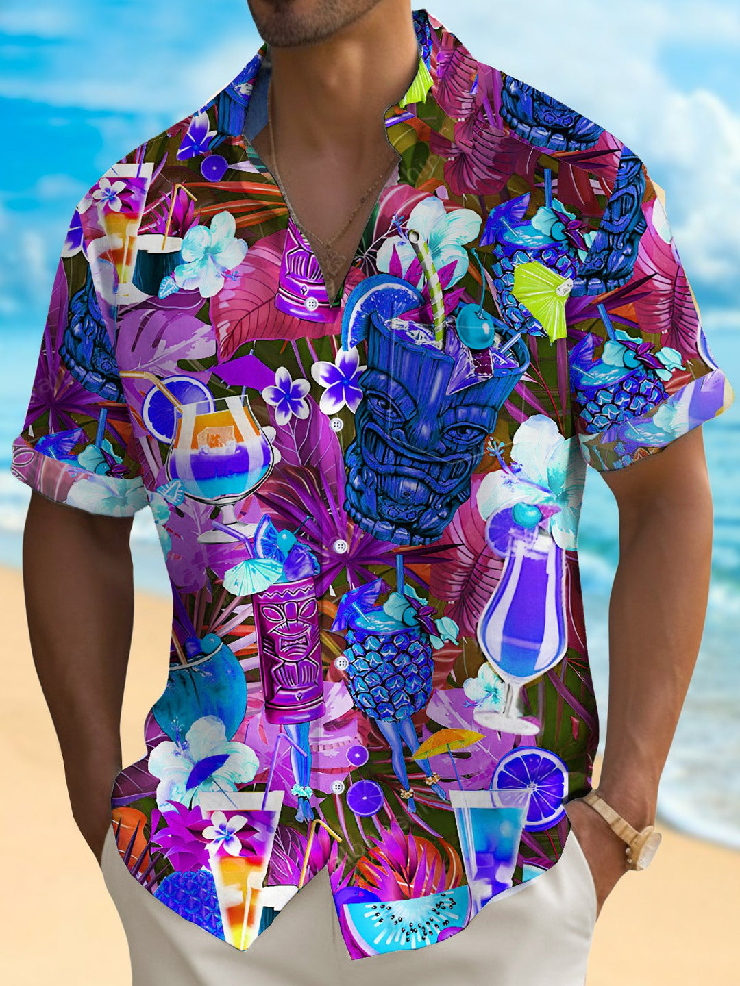 Chemise hawaïenne pour homme Alohadaddy Beach Vacation Tiki Cup Stretch Quick Dry Camp Tropical Cocktail Shirt Big Tall