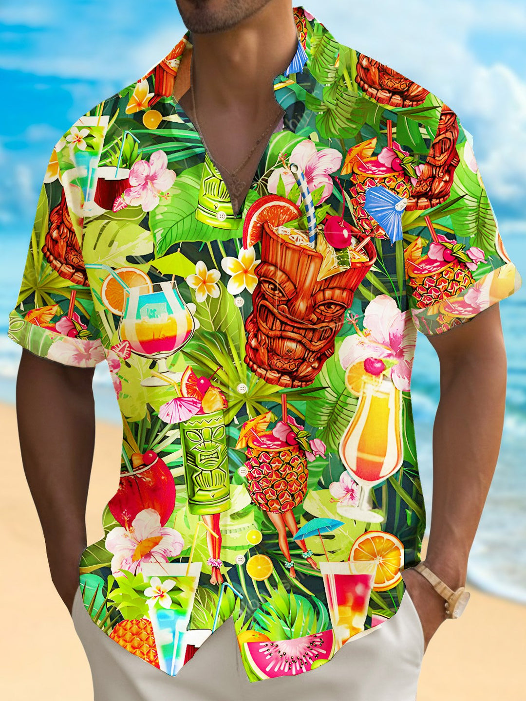 Chemise hawaïenne pour homme Alohadaddy Beach Vacation Tiki Cup Stretch Quick Dry Camp Tropical Cocktail Shirt Big Tall