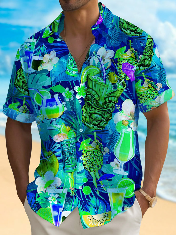 Chemise hawaïenne pour homme Alohadaddy Beach Vacation Tiki Cup Stretch Quick Dry Camp Tropical Cocktail Shirt Big Tall