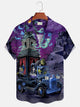 Camisa de manga corta con bolsillo y botones para hombre con estampado digital 3D de fantasmas de dibujos animados de Halloween de Aloahdaddy