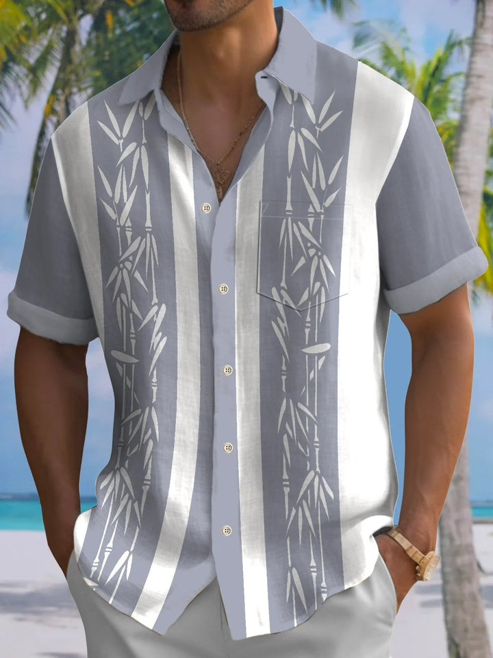 Big&amp;Tall Size Alohadaddy® Pocket Vintage Bowling Plant Bamboo Print Beach Men&