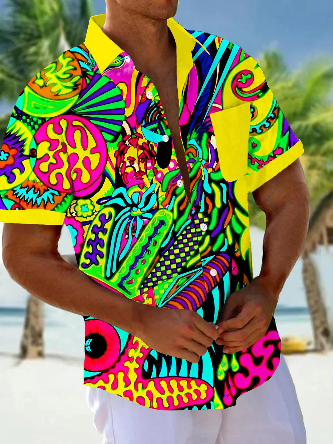 Big&amp;Tall Size Alohadaddy® Vintage Abstract Art Texture Print Chest Pocket Shirt
