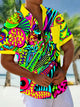 Big&Tall Size Alohadaddy® Vintage Abstract Art Texture Print Chest Pocket Shirt