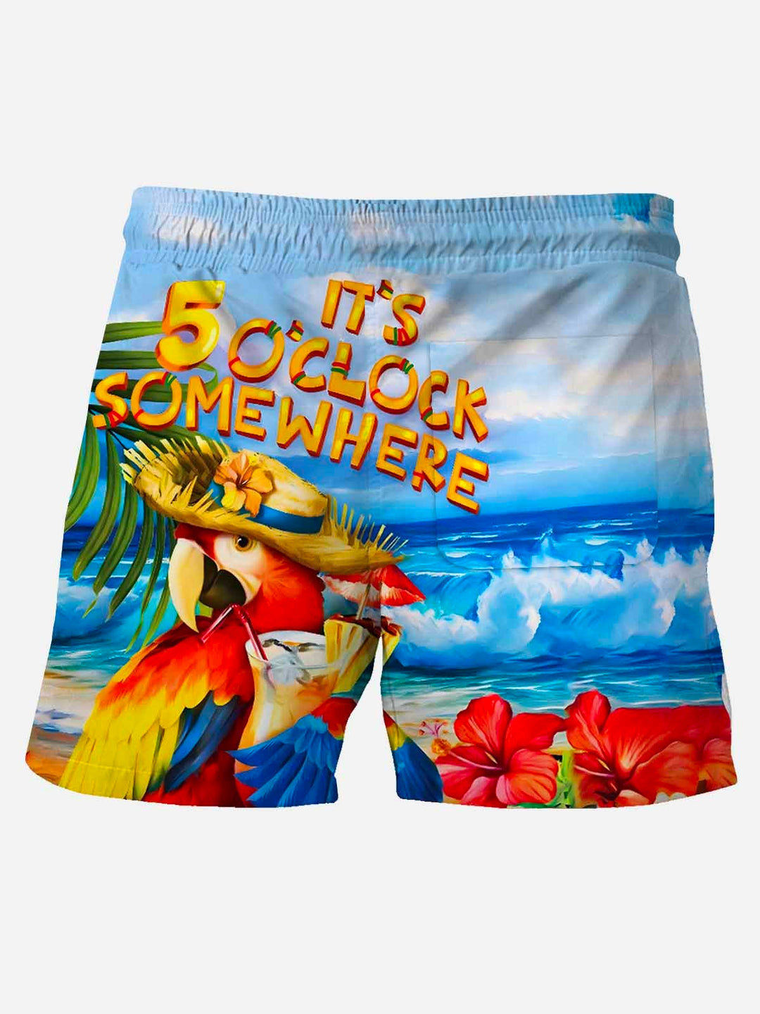 Son las 5 en punto en algún lugar, pantalones casuales de playa hawaianos de manga corta para hombre, pantalones cortos elásticos de talla grande con diseño de loro