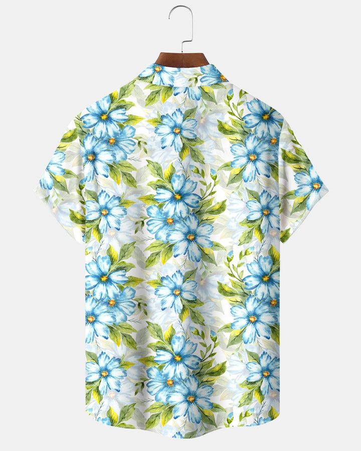 Alohadaddy® Hawaiian Floral Watercolor Print Leaf Pattern Button-Down Shirt