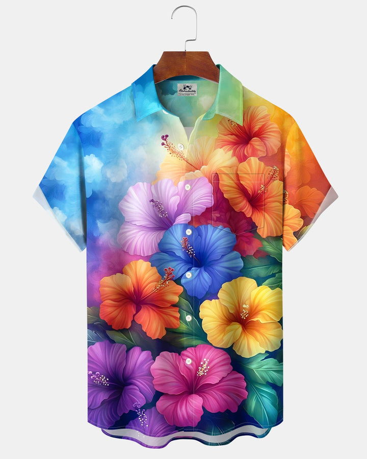Alohadaddy® Hawaiian Floral Watercolor Gradient Abstract Button-Down Shirt