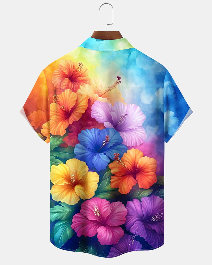 Alohadaddy® Hawaiian Floral Watercolor Gradient Abstract Button-Down Shirt