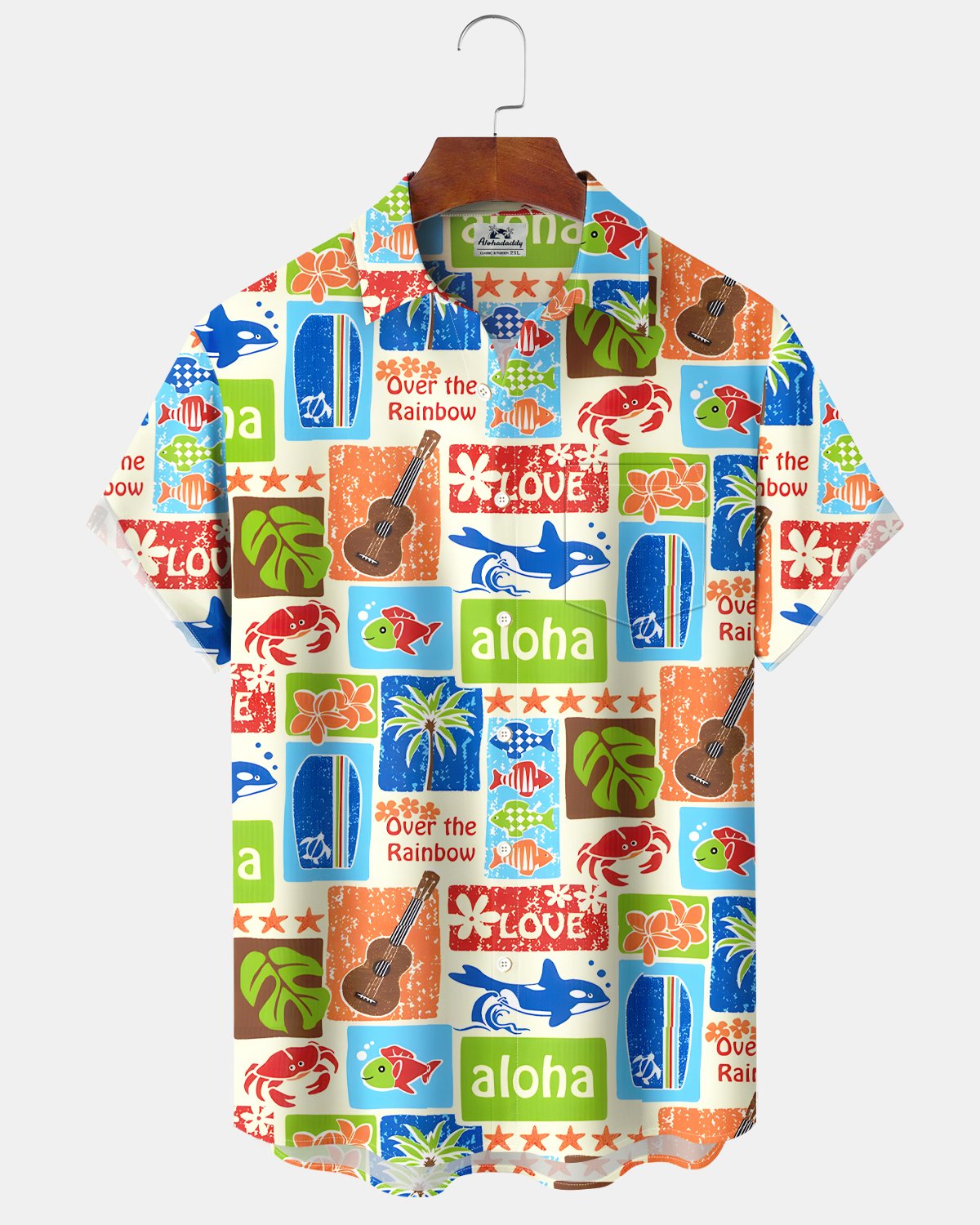 Alohadaddy® Hawaiian Coconut Tree Turtle Print Short-Sleeved Shirt