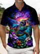 Alohadaddy® Hawaiian Abstract Turtle and Floral Short-Sleeved Polo Shirt