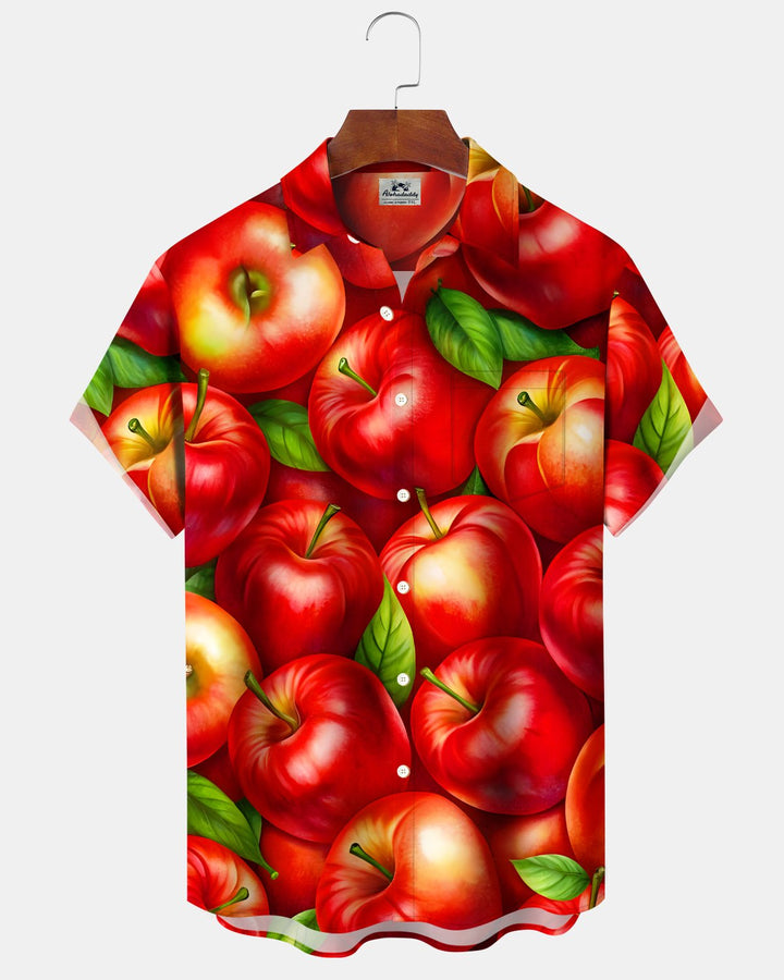 Alohadaddy® Retro Hawaiian Apple Print Short-Sleeved Shirt