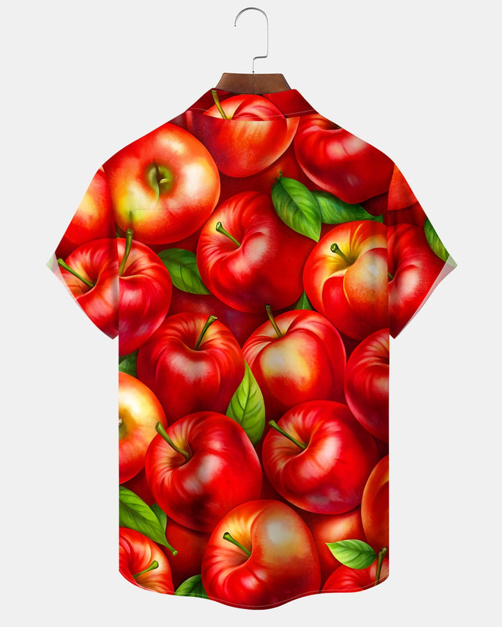 Alohadaddy® Retro Hawaiian Apple Print Short-Sleeved Shirt
