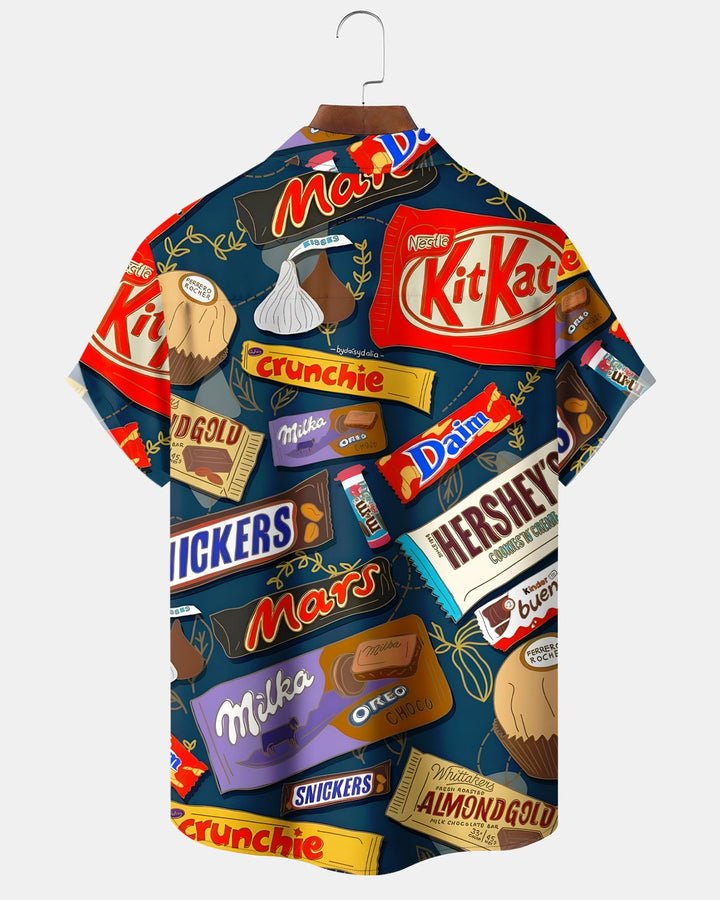 Alohadaddy® Retro Chocolate Pictorial Print Short-Sleeved Shirt