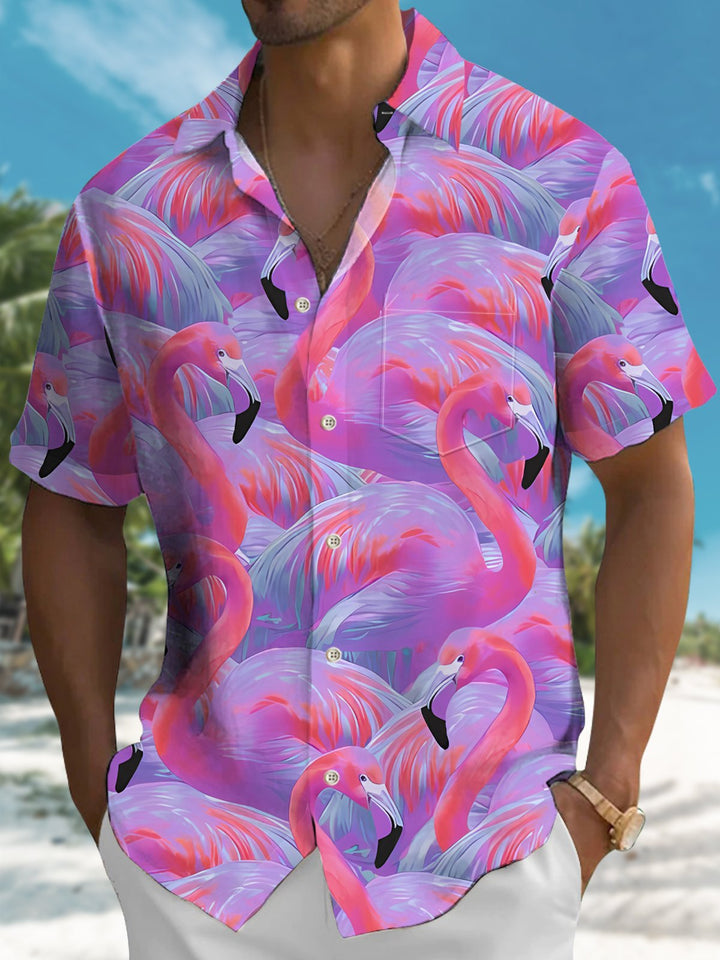 Alohadaddy Hawaiian Gradient Floral Flamingo Vacation Shirt