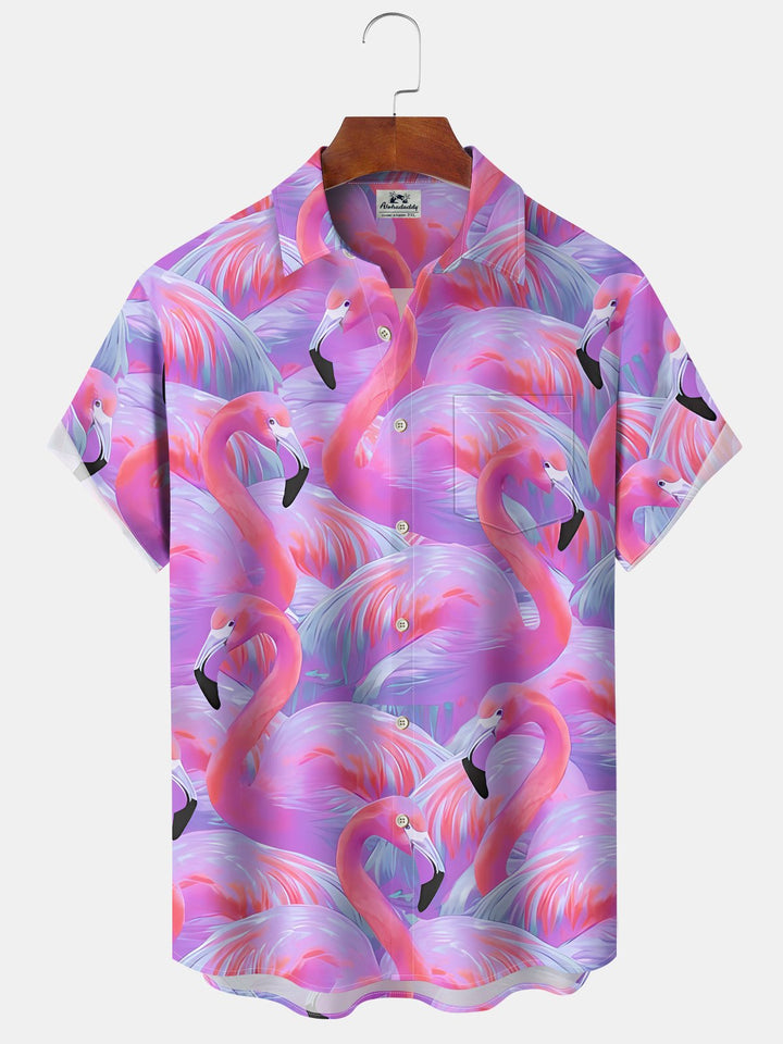 Alohadaddy Hawaiian Gradient Floral Flamingo Vacation Shirt