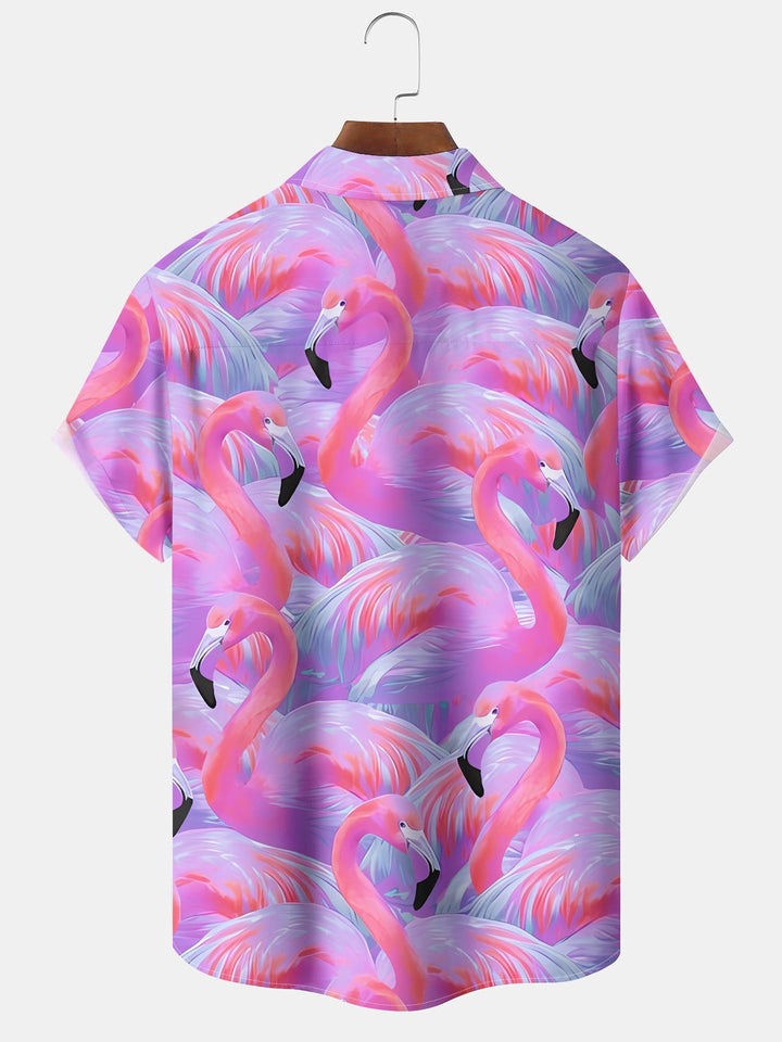Alohadaddy Hawaiian Gradient Floral Flamingo Vacation Shirt