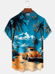 Alohadaddy Hawaii Coconut Tree Botanical Car Print Men's Button Pocket Short Sleeve Shirt