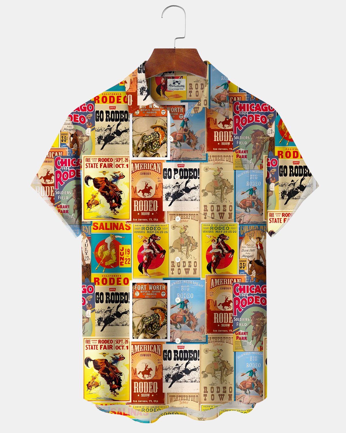 Alohadaddy® Retro Geometric Poster Cow Boy Short-Sleeve Shirt